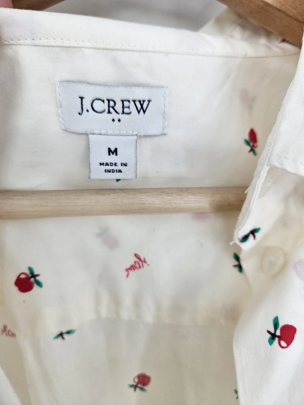 J. Crew Cream Button-Down Shirt with Red Floral Embroidery